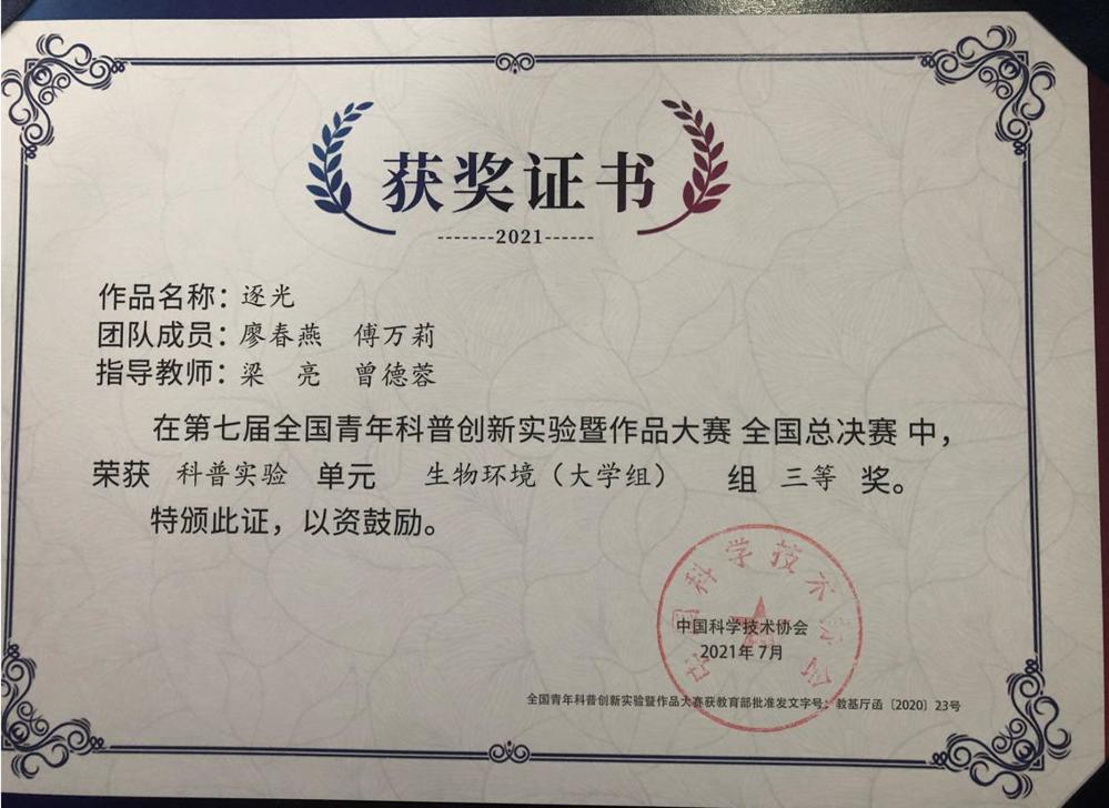 学生获奖证书